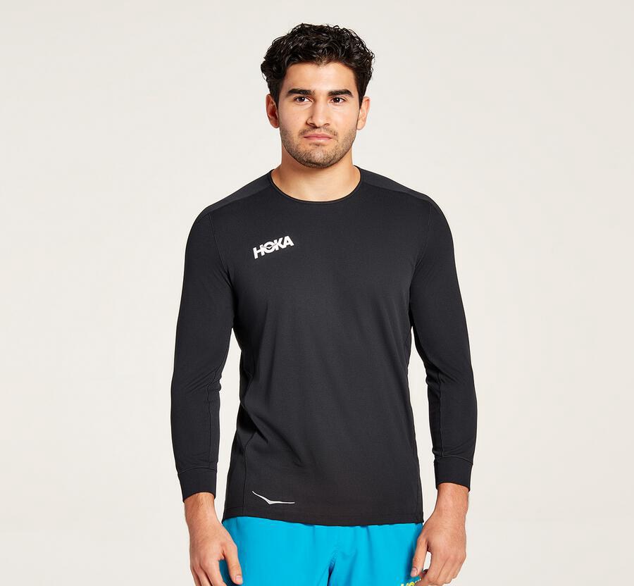 Tops Mens - Hoka One One Performance 3/4 Sleeve - Black - SIUEOWQ-35